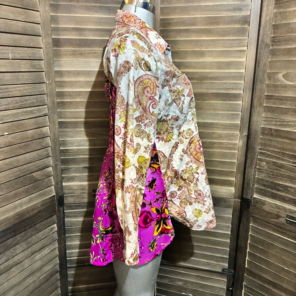 Altar’d State Burnout Velvet Shirt Sz Medium Floral/Paisley Fairy Goth Boho-Chic - Picture 3 of 11